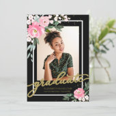 Gradué Rose Chaud Floral Faire-part photo (Debout devant)