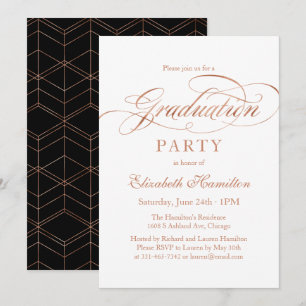 Gradueer Folie Roze Goud Elegant Script Grad Feest Kaart