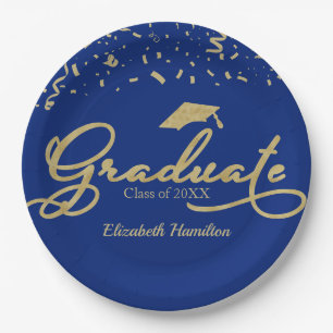 Gradueer Goud Folie Afstudeerfeest Blauw Papieren Bordje