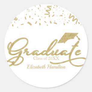 Gradueer Goud Folie Afstudeerfeest Zwart Klassiek  Ronde Sticker