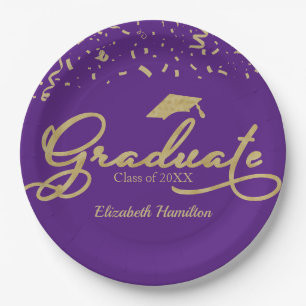 Gradueer Goud Folie Afstudeerfeest Zwart Paars Papieren Bordje