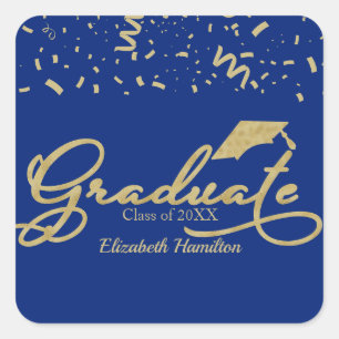 Gradueerbaar Goud Folie Afstudeerfeest Blauw Vierkante Sticker