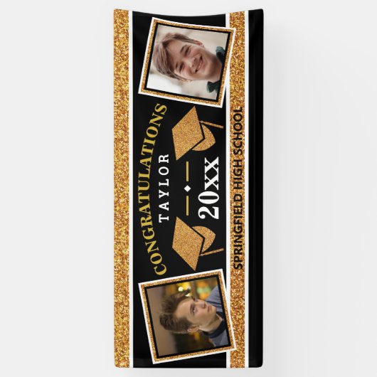 Gradup Cap Gold en Black Gefeliciteerd Spandoek (Verticaal)