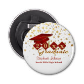 Gradupafkap Red Gold Confetti, op maat gemaakt Button Flesopener (Voorkant)