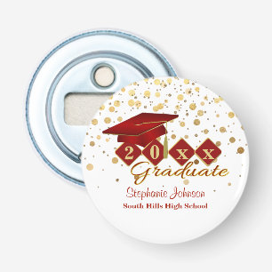 Gradupafkap Red Gold Confetti, op maat gemaakt Button Flesopener