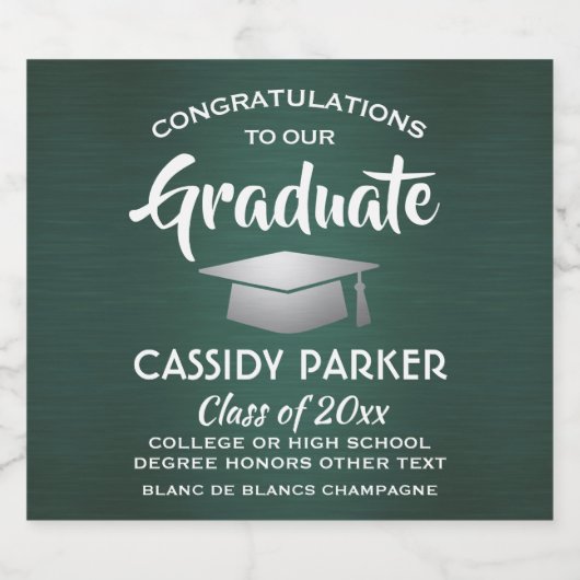GraduPartij donkergroen wit en zilver Sparkling Wijnetiket (Enkel label)