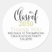 GraduPartij Elegant Gold Black Modern Script Ronde Sticker (Voorkant)