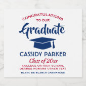 GraduPartij Gefeliciteerd Elegant Rood en Blauw Sparkling Wijnetiket (Enkel label)