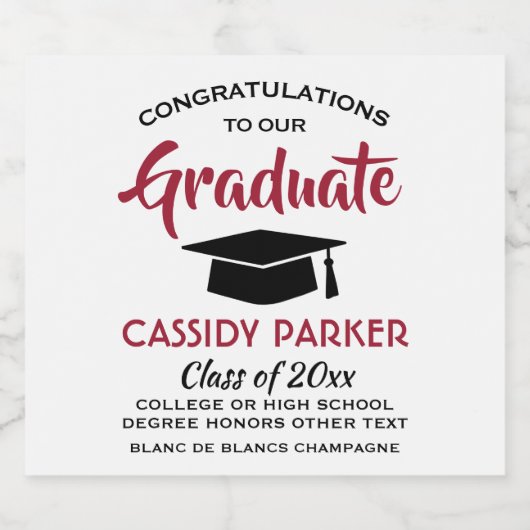 GraduPartij Gefeliciteerd Modern Red White en Blac Sparkling Wijnetiket (Enkel label)