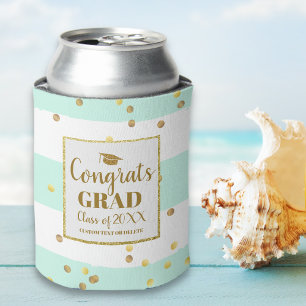 GraduPartij Gold Glitter Mint Stripes - Aangepast Blikjeskoeler