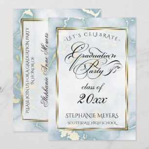 GraduPartij Light Blue & Gold Marble Kaart