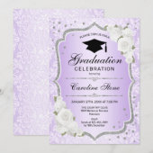 GraduPartij - Paarse Silver White Uitnodiging (Voorkant / Achterkant)