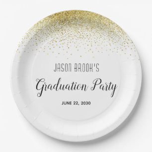 GraduPartij Platinum Gold Confetti op wit Papieren Bordje