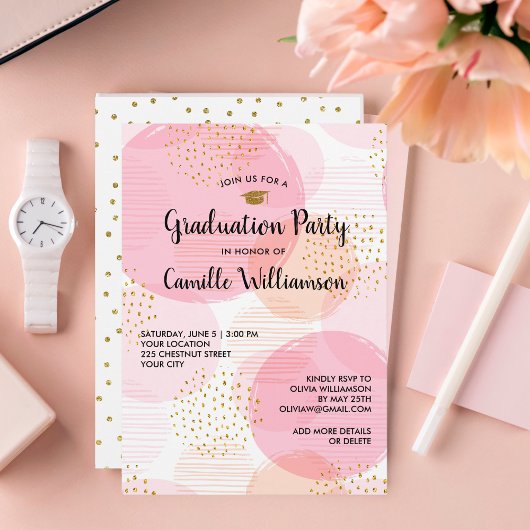 GraduPartij roze Glitter Chic Modern Fun Kaart