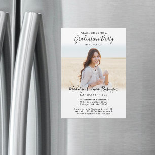 GraduPartij Simple Photo & Black White Script Magnetische Uitnodiging