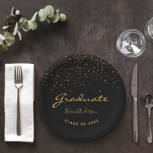 Graduparty afstuderen zwart goud papieren bordje
