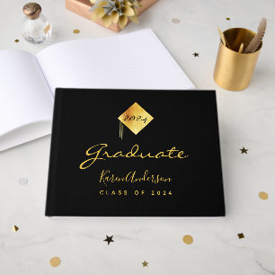 Graduparty afstuderen zwart goud pet gastenboek