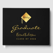 Graduparty afstuderen zwart goud pet gastenboek (Voorkant)
