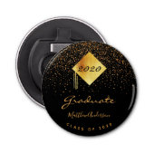 Graduparty afstuderen zwarte gouden confetti button flesopener (Voorkant)