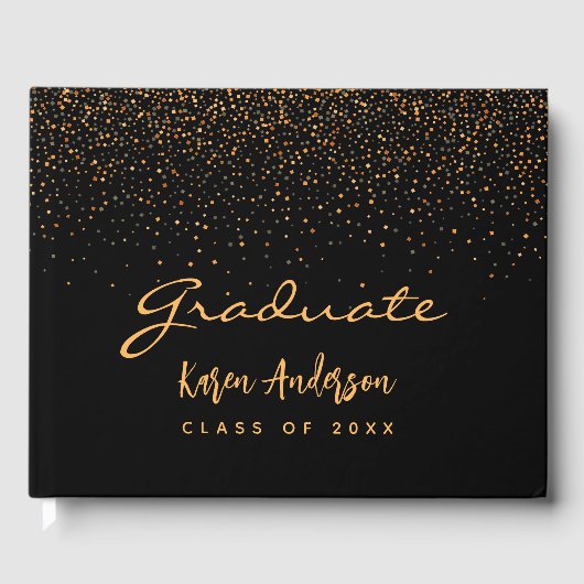 Graduparty afstuderen zwarte gouden confetti gastenboek (Voorkant)