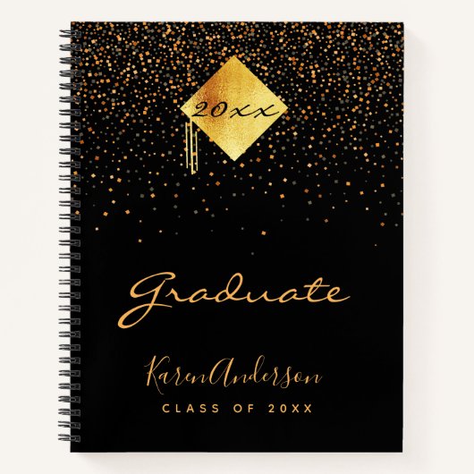 Graduparty afstuderen zwarte gouden confetti notitieboek (Voorkant)