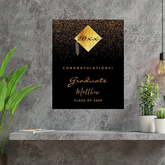 Graduparty black gold confetti afstuderen perfect poster
