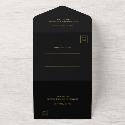 Graduparty Black gold confetti RSVP All In One Uitnodiging (Buitenkant)