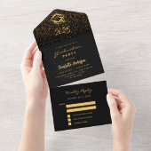 Graduparty Black gold confetti RSVP All In One Uitnodiging (Afscheurbaar)