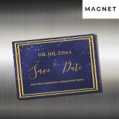 Graduparty blue gold met de datummagneet magnetische uitnodiging