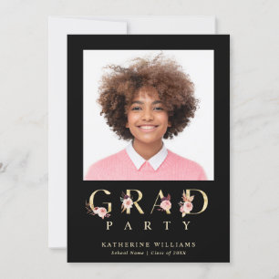 Graduparty Gold Floral Letters Foto Kaart