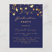 Graduparty navy blue gold sterren uitnodiging briefkaart (Voorkant)