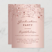 Graduparty roos gouden sterren uitnodiging (Voorkant / Achterkant)