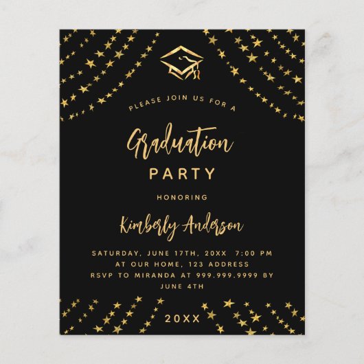 Graduparty zwarte goudster-uitnodiging (Voorkant)