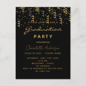 Graduparty zwarte goudstropers uitnodiging briefkaart (Voorkant)