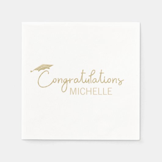 Graduplampje Gefeliciteerd Gold White Script Servet (Voorkant)