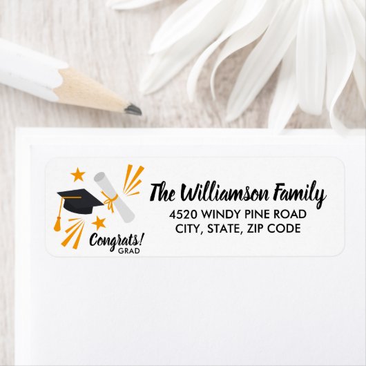 Gradupvoet Mortar Board Diploma Custom Address Etiket (Insitu)