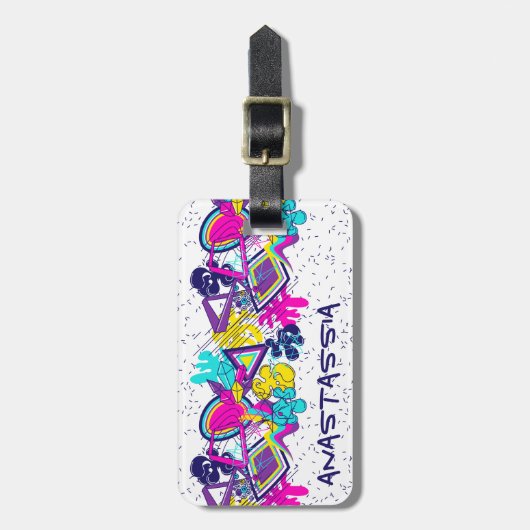 Graffiti abstract kleurrijk patroon met jouw naam bagagelabel (Voorkant verticaal)