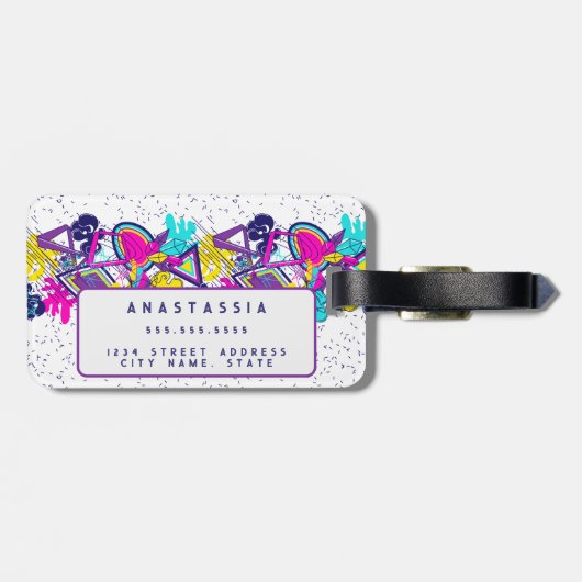 Graffiti abstract kleurrijk patroon met jouw naam bagagelabel (Achterkant horizontaal)