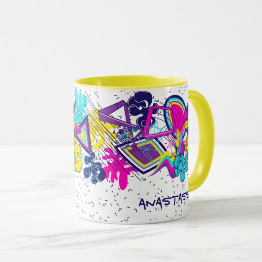 Graffiti abstract kleurrijk patroon met jouw naam mok (Voorkant rechts)