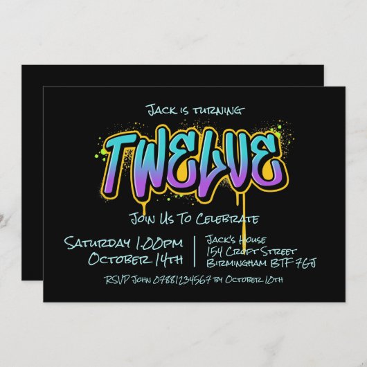 Graffiti Ado Douze Invitation (Devant / Derrière)