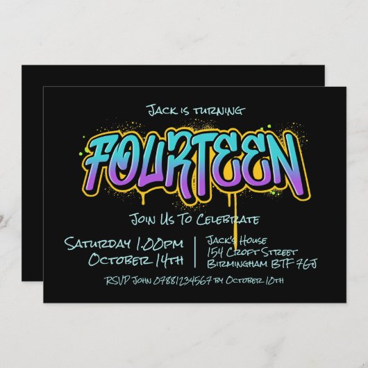 Graffiti Ado Quatorze Invitation (Devant / Derrière)