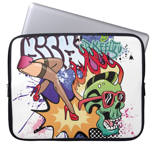 Graffiti afbeelding met straatgraffiti letters laptop sleeve (Voorkant)