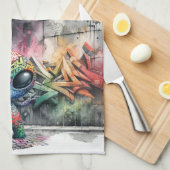 Graffiti Alien Serviette de cuisine (Quart Plié)