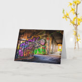 Graffiti Art abandonné Bâtiment carte d'anniversai (Fleur jaune)