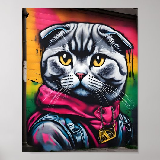 Graffiti Art of a Scottish Fold Cat Poster (Voorkant)