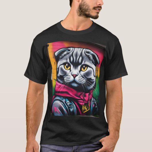 Graffiti Art of a Scottish Fold Cat T-shirt (Voorkant)