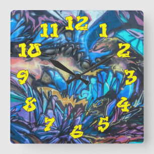Graffiti Background w/Graffiti Numbers-02 Vierkante Klok
