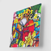 Graffiti Background w/Graffiti Numbers-13 Vierkante Klok (Hoek)