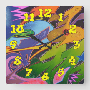 Graffiti Background w/Graffiti Numbers-15 Vierkante Klok