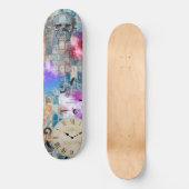 Graffiti, bakstenen muur, schedel, klok, graphics skateboard (Voorkant)